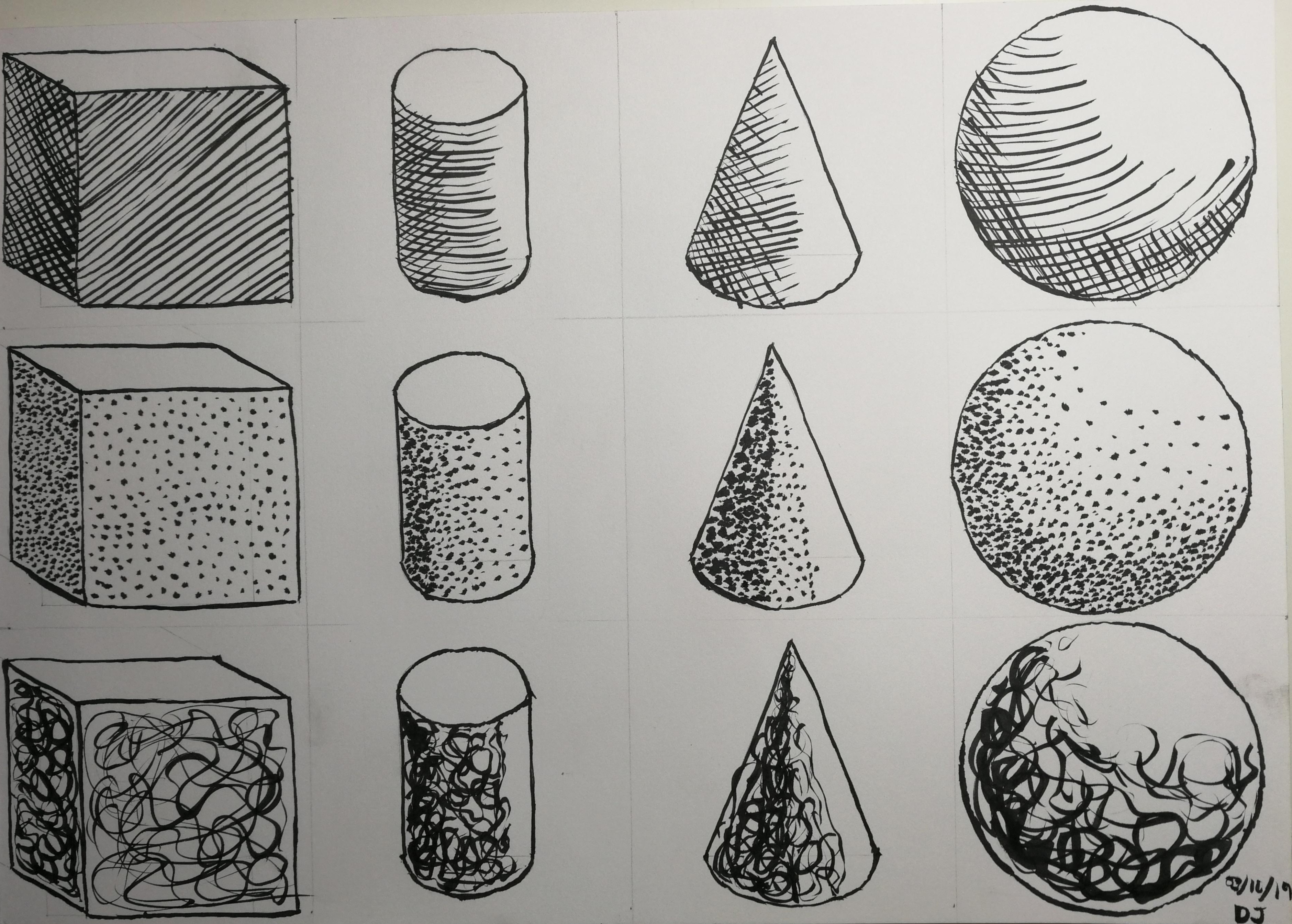 &ldquo;Shading basic forms with pen and ink for day 3 of Inktober 2019&rdquo;