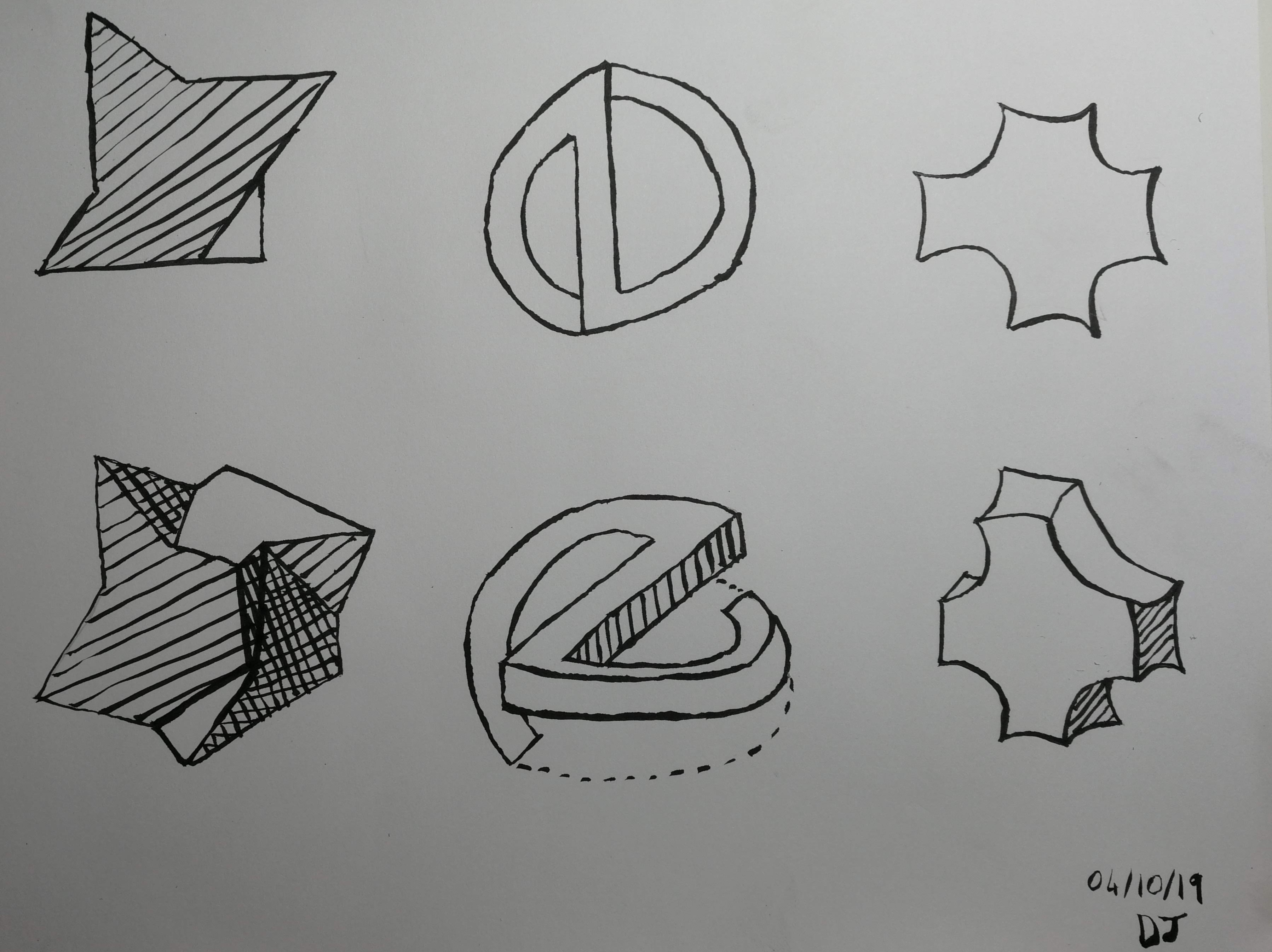 &ldquo;3D forms drawn from different views for day 4 of Inktober 2019&rdquo;